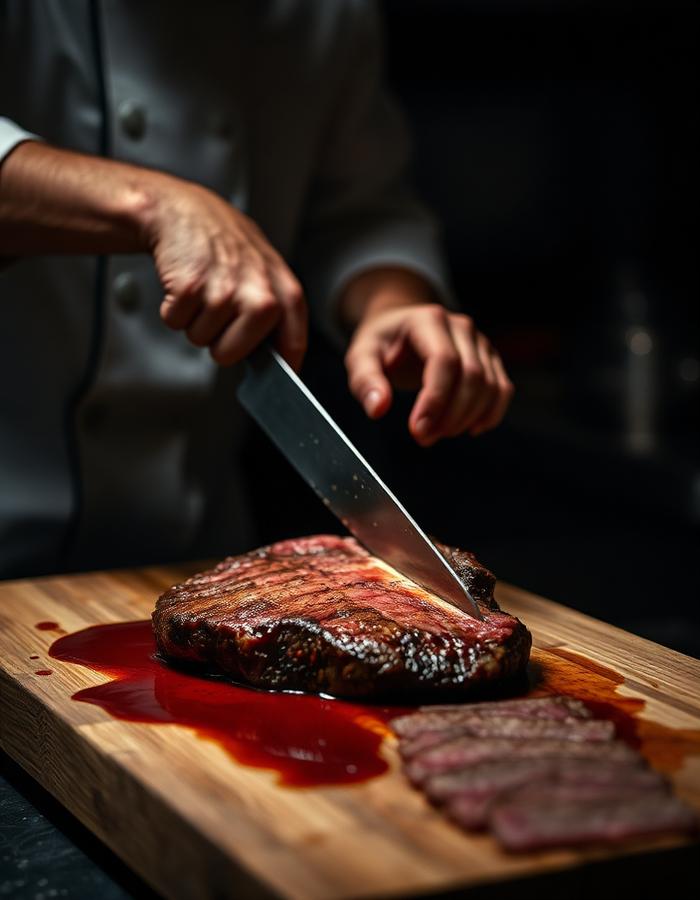 Chef slicing a steak