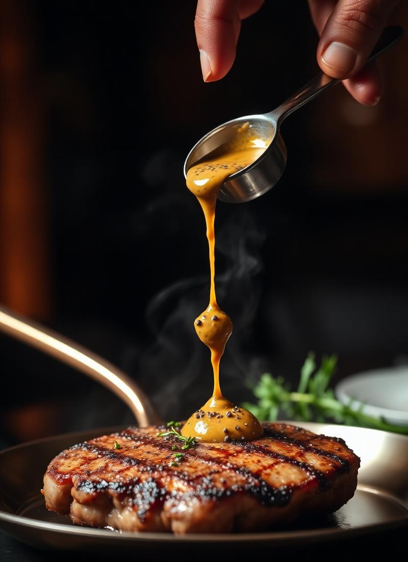 Peppercorn sauce being poured