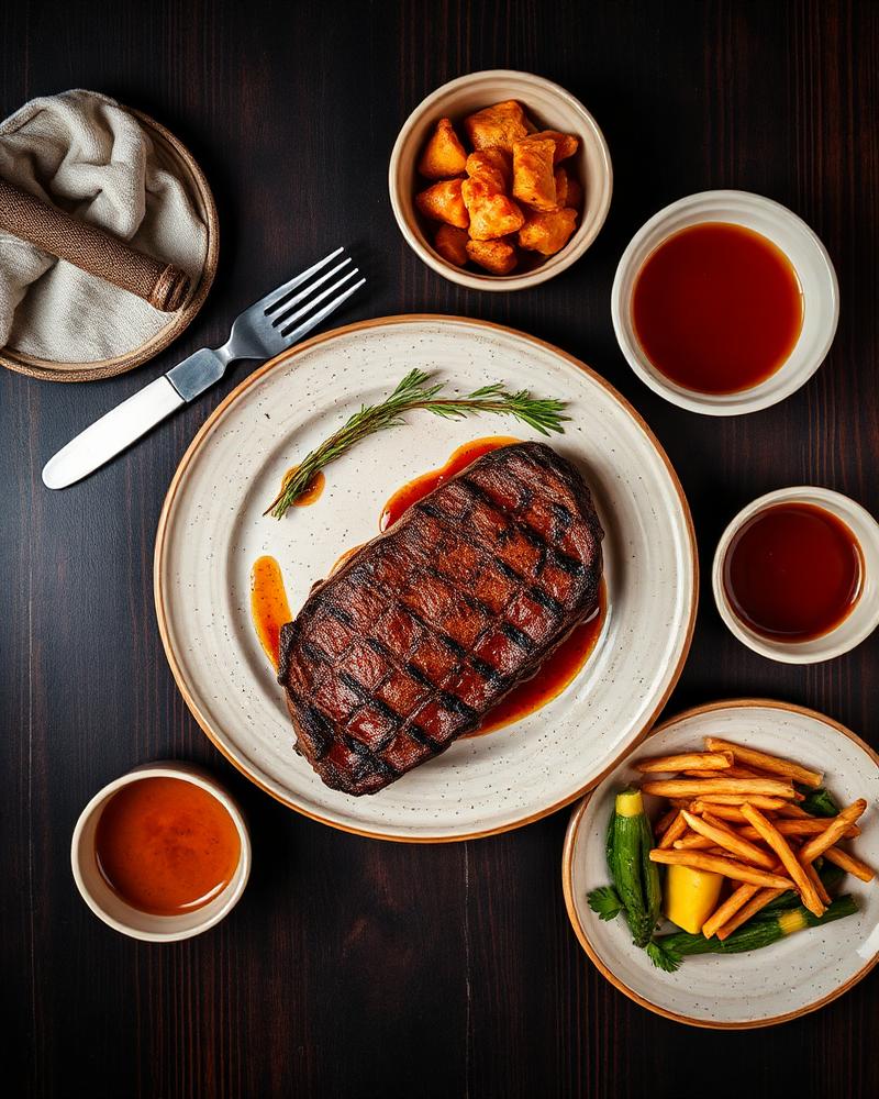 Steak dinner flatlay